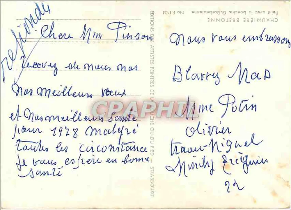 Chalé breton — Pintado com a boca — Edições dos Artistas Pintores da Boca ou do Pé, Número F144 - Verso