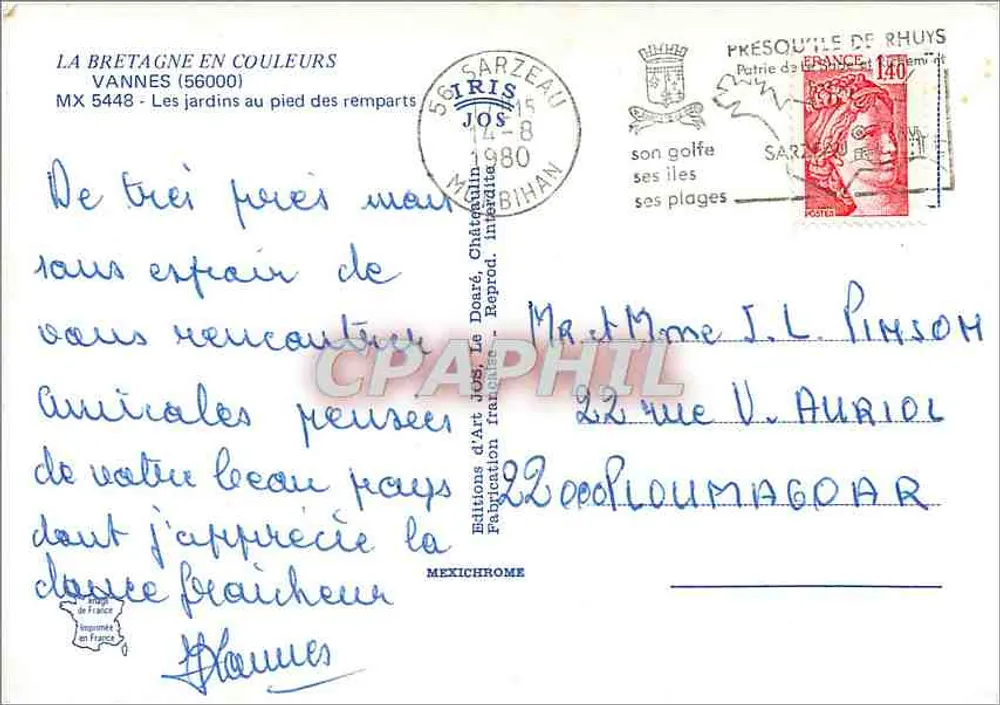 Vannes — Die Gärten am Fuße der Mauern — Éditions d'Art Jos, Mexichrome - Rückseite