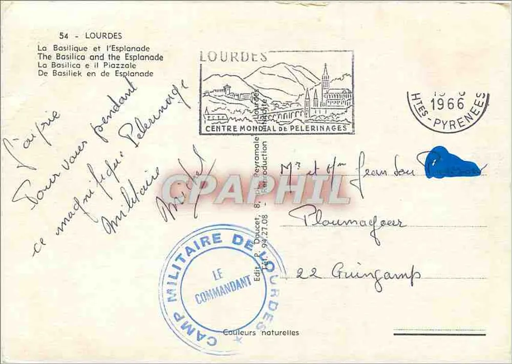 Lourdes — Basílica e a Esplanada — Edição P. Dourest, n°54 - Verso