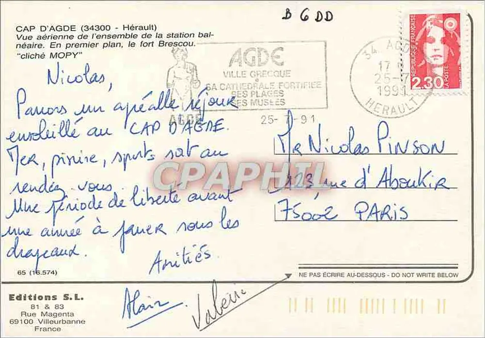 Cap d'Agde — Luftaufnahme mit dem Fort Brescou — Editions S.L. - Rückseite