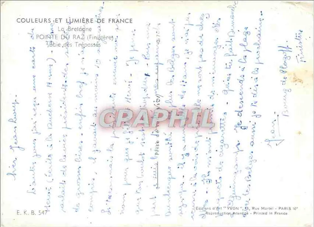 A Ponta do Raz (Finistère) — Editor YVON, n° E.K.B. 547 - Verso