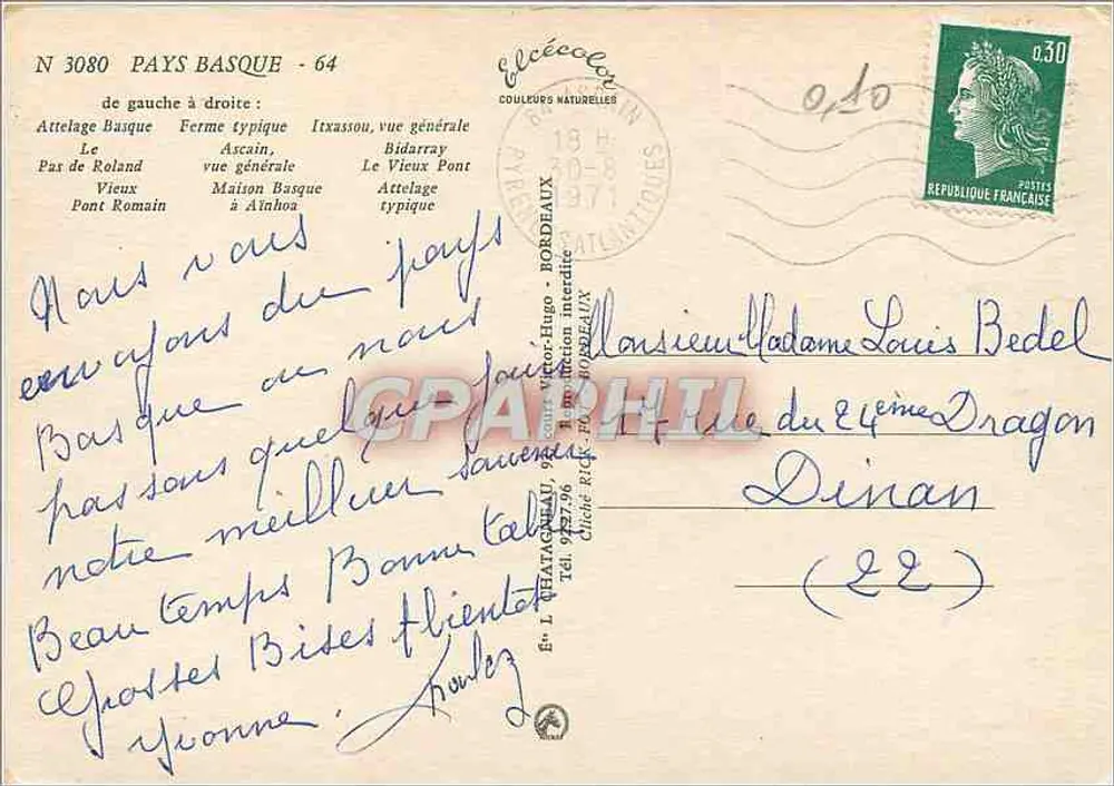 Pays Basque — vue générale et sites typiques — N°3080 - Verso