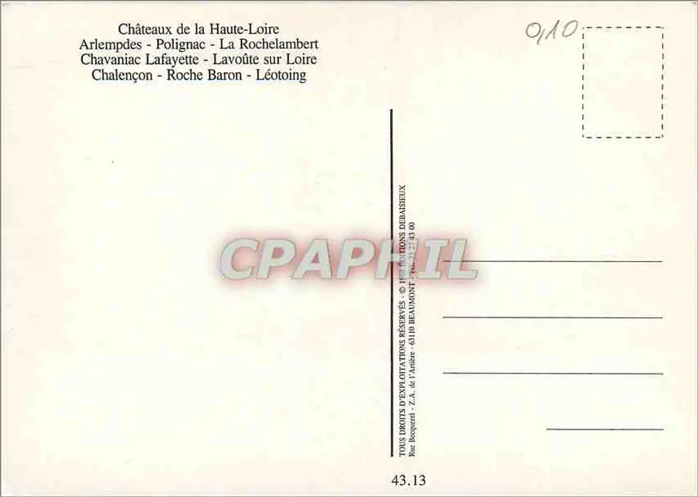 Châteaux de la Haute-Loire — collection de 7 vues — n° 43.13 - Verso