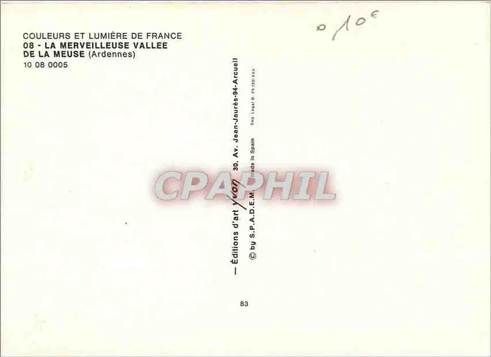 Vale da Meuse — paisagens ardennas e locais como Boucle de Monthermé e Charleville-Mézières — Edições d'art YCA07 - Verso