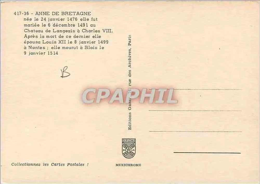 Anne von Bretagne — Königin von Frankreich — Éditions Diplôme - Rückseite