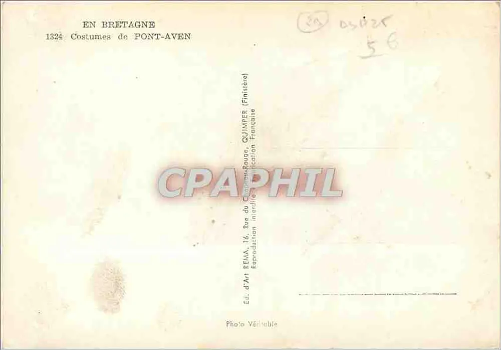 Na Bretanha — Trajes de Pont-Aven — Éd. d'Art Réma, Quimper - Verso