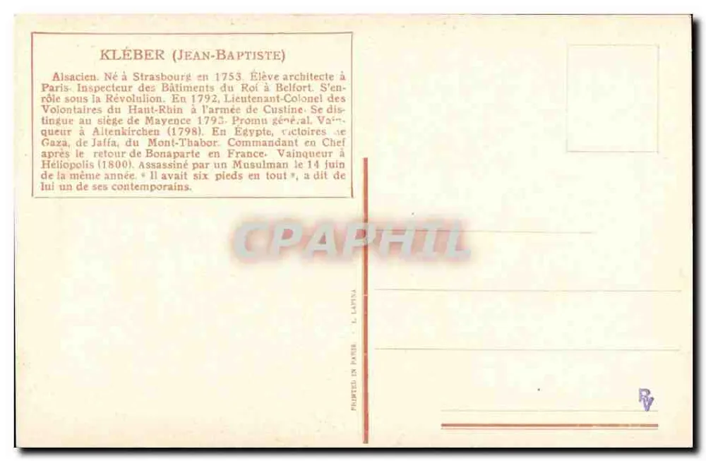 Kléber (Jean-Baptiste) — militärische Biografie — L. Vallet - Rückseite