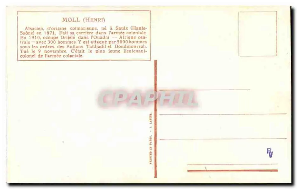 Kolonialsoldat in Zentralafrika — Henri Moll — Verlag T. Lepère, Paris - Rückseite
