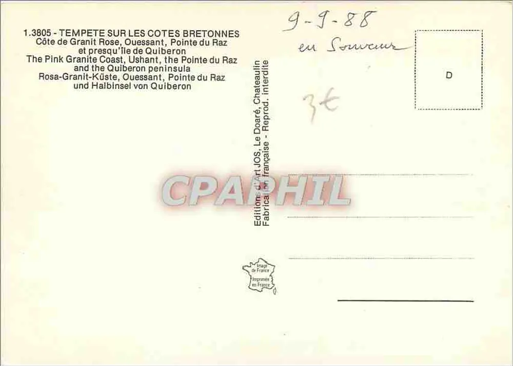 Tempestade na Bretanha — Edição de Arte UOS, Le Doaré, n° 1.3805 - Verso