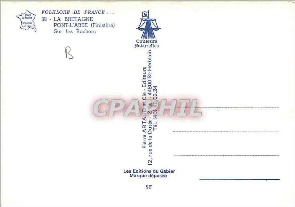 Folklore de France — La Bretagne, Pont-l'Abbé (Finistère) — Sur les Rochers — Couleurs Naturelles - Verso