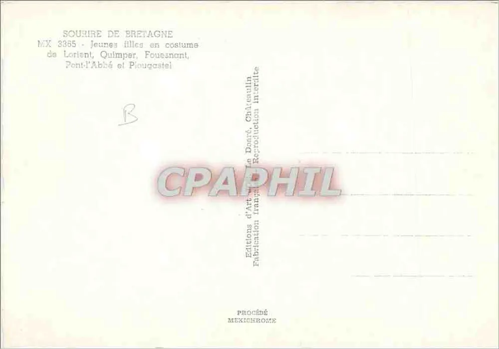 Uśmiech Bretanii — Młode kobiety w strojach z Lorient, Quimper, Fouesnant — Éditions d'Art Le Doaré, Châteaurin - Rewers