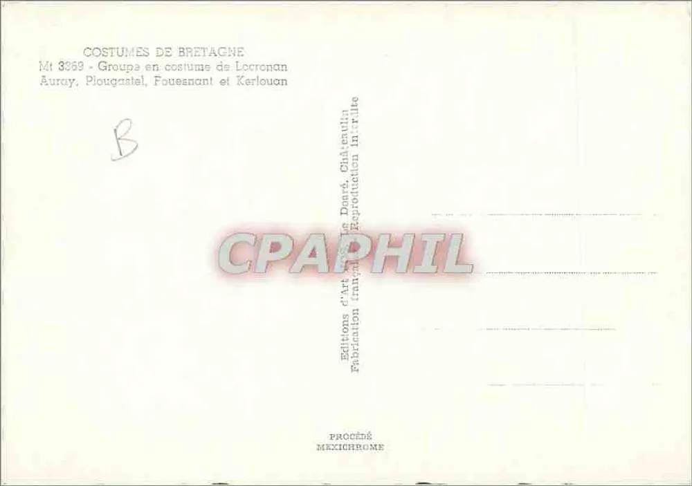 Kostiumy bretońskie — Éditions d'Art Châteauvin, n° Mt 3369 - Rewers