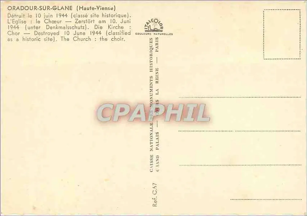 ओरादूर-सर-ग्लेन — 1944 में नष्ट हुई चर्च — कैस नेशनल डेस मॉनुमेंट्स हिस्टोरिक्स, पेरिस - पीछे