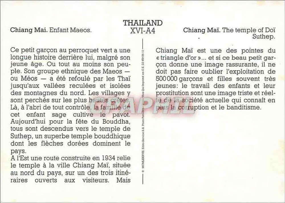 Chiang Mai. Criança Maeo — Tailândia — n° XVI-A4 - Verso