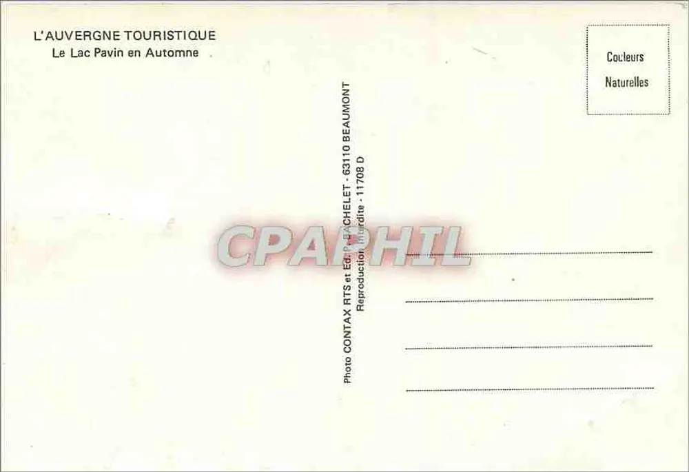 See Pavin im Herbst — Touristischer Führer durch die Auvergne — Photo Contax RTS und Ed. Beaumont - Rückseite