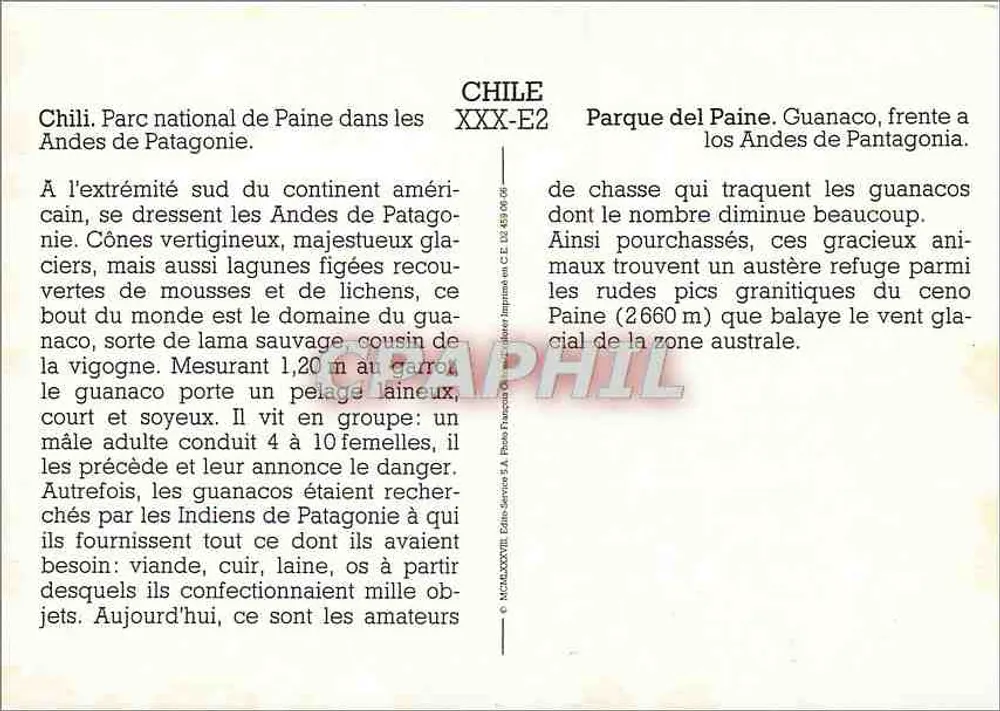 Parque del Paine — Anden der Patagonien — Éditions-Services S.A. - Rückseite