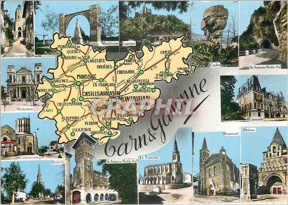 Tarn-et-Garonne — Carta postal turística com mapa e locais — editor Combiér - Frente