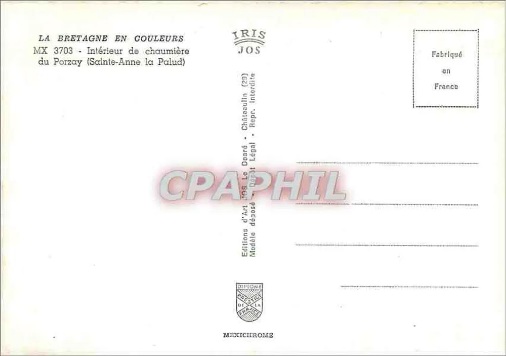 Innenraum eines Bauernhauses — Porzay (Sainte-Anne la Palud) — Éditions d'Art Jos La Dassé - Rückseite
