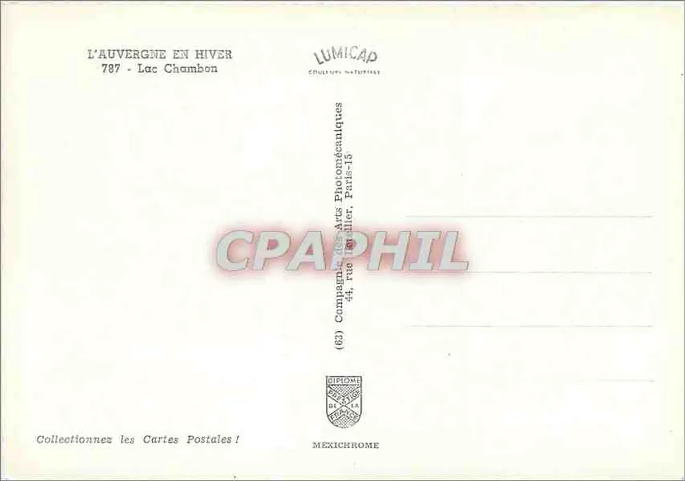 A AUVERGNE NO INVERNO — 787 - Lago Chambon — LUMICAP - Verso