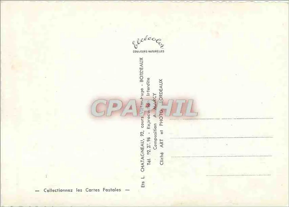 A Auvergne — Carta postal ilustrada com mapa topográfico e pescador — Editor L. Elcée - Verso
