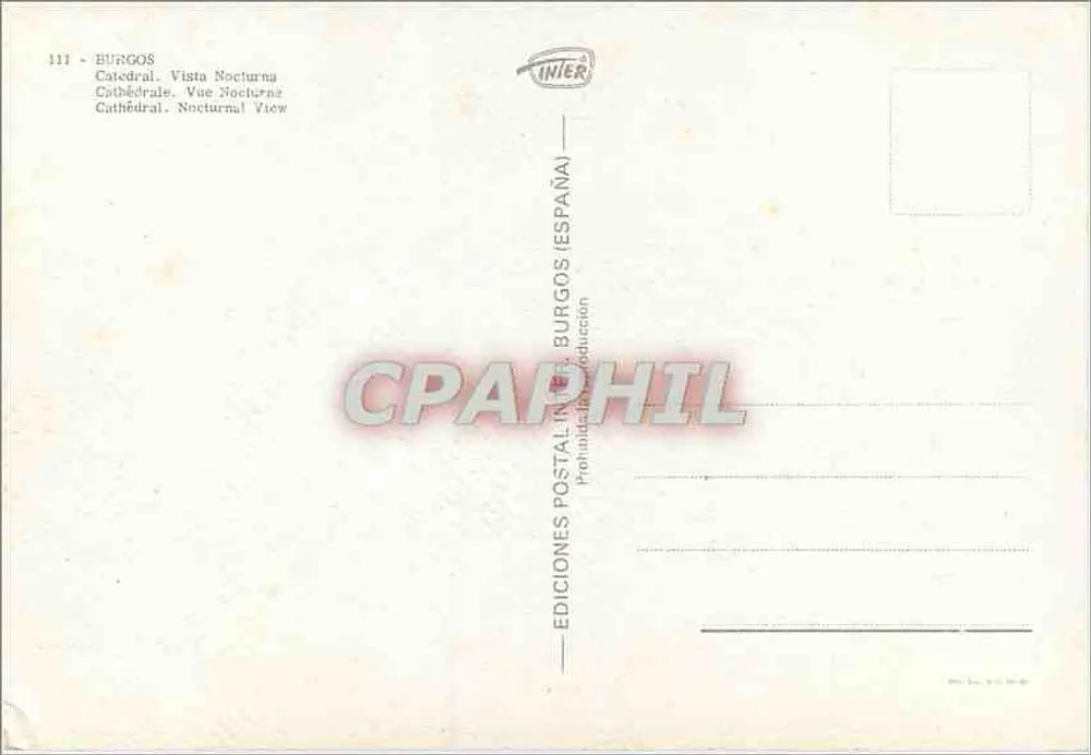 Burgos — Kerk, nachtgezicht — Uitgave INIER, n°111 - Achterkant