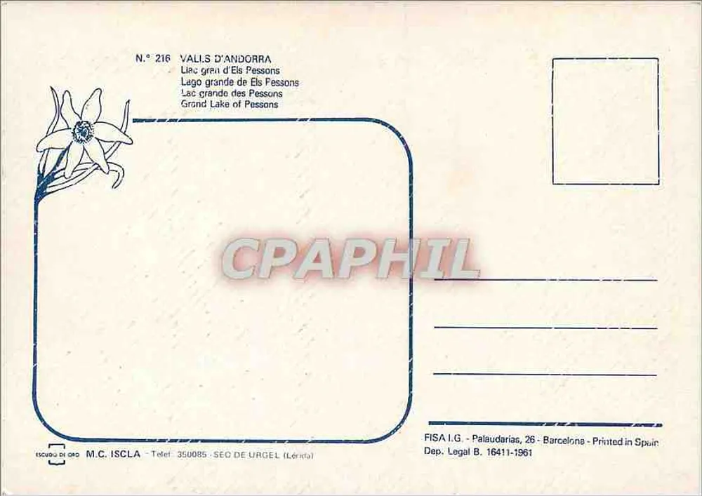 Lago di Pessons — Andorra — FISA I.G. - Palaudarias, 26 - Barcellona - Verso