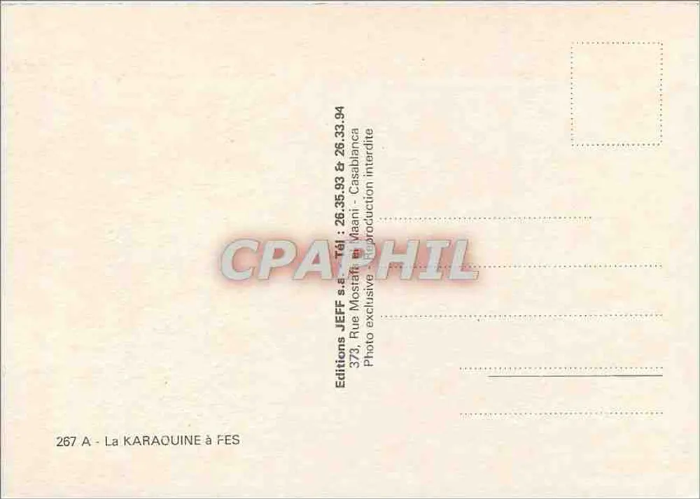 A Karaouine em Fès — Edições JEFF s.a. — n° 267 A - Verso