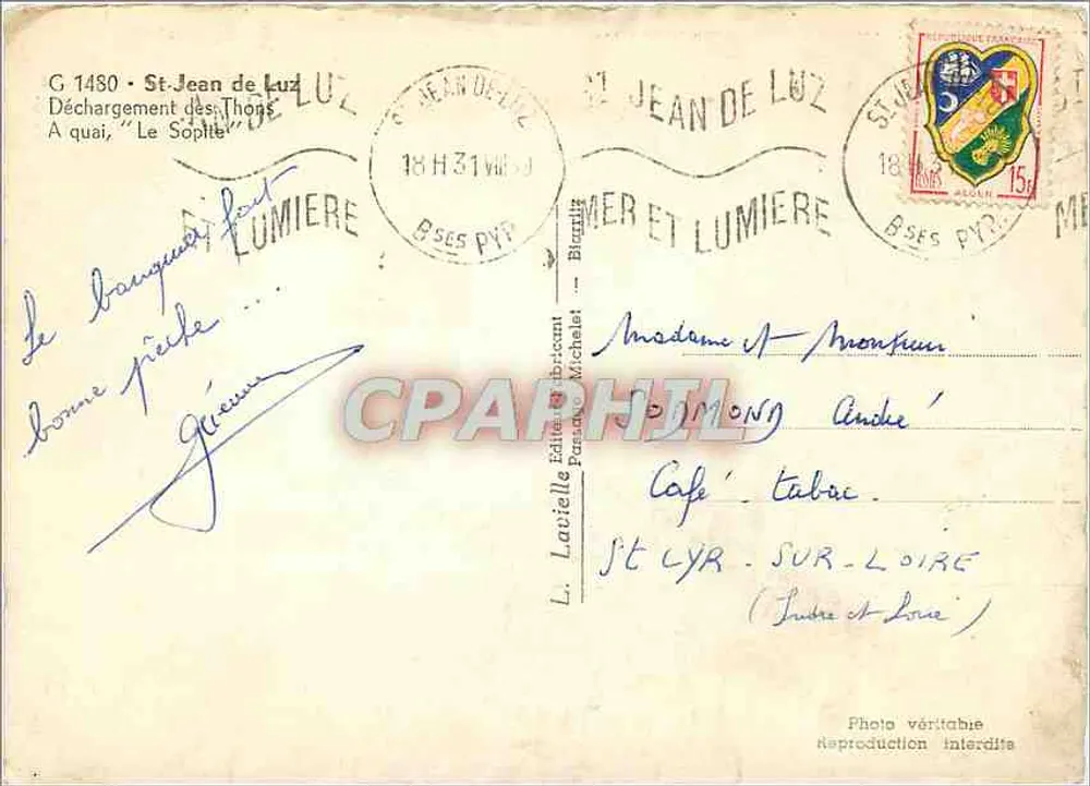 Descarregamento de atuns em St-Jean-de-Luz — L. Lavielle, n° 1480 - Verso
