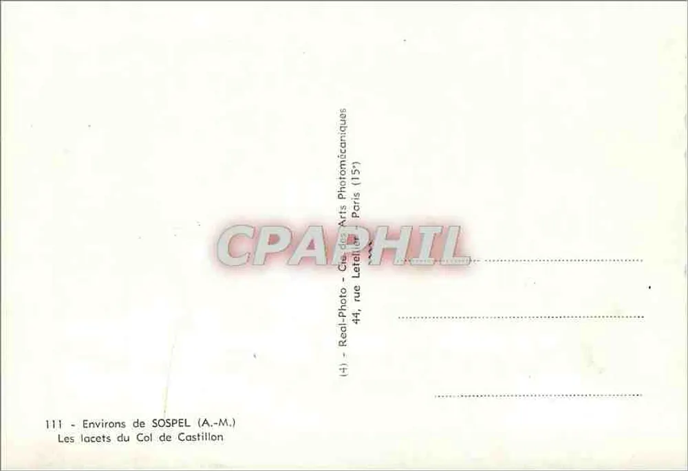 Os curvas do Col de Castillon — Arredores de Sospel (A.-M.) — Cie des Arts Photomàcaniques - Verso
