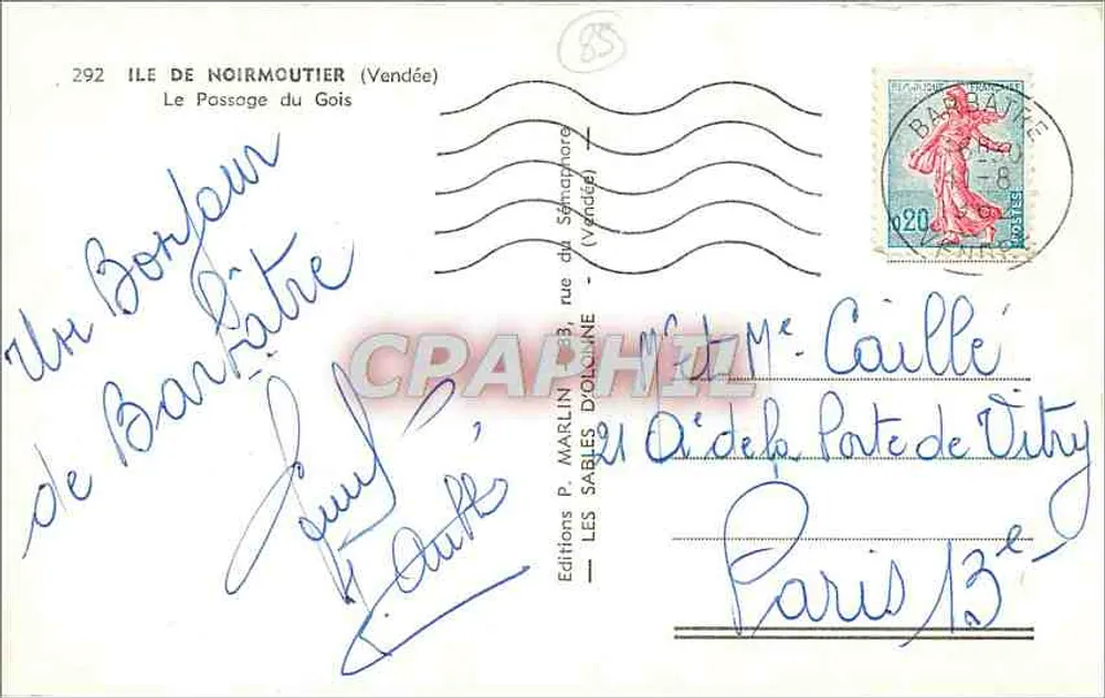 Ilha de Noirmoutier (Vendée) — O Passage du Gois — Éditions P. Marlin, n°292 - Verso