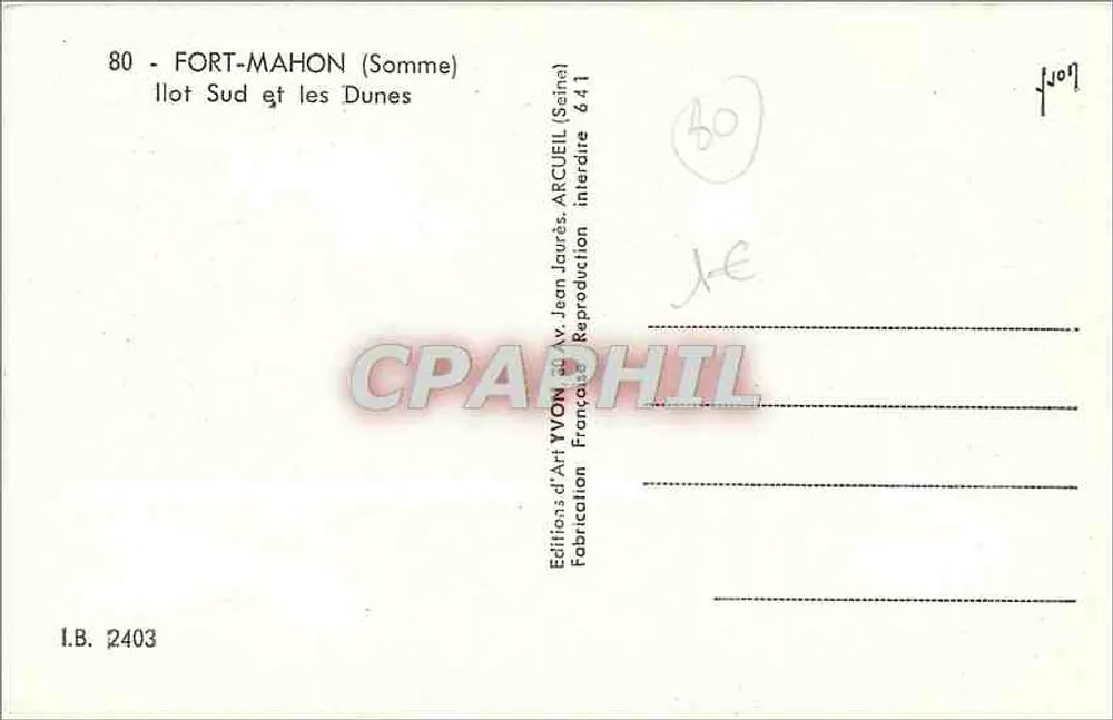 Fort-Mahon (Somme) — Zuidelijke Eilandjes en de Dunes — Edities van Kunst YVON, Jean Jaures, Arqueil - Achterkant