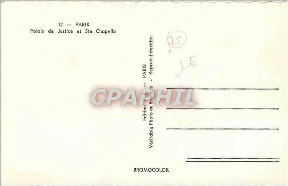 Palazzo di Giustizia e Santa Chiesa — Parigi — Edizione Fotografia al Bromuro - Verso