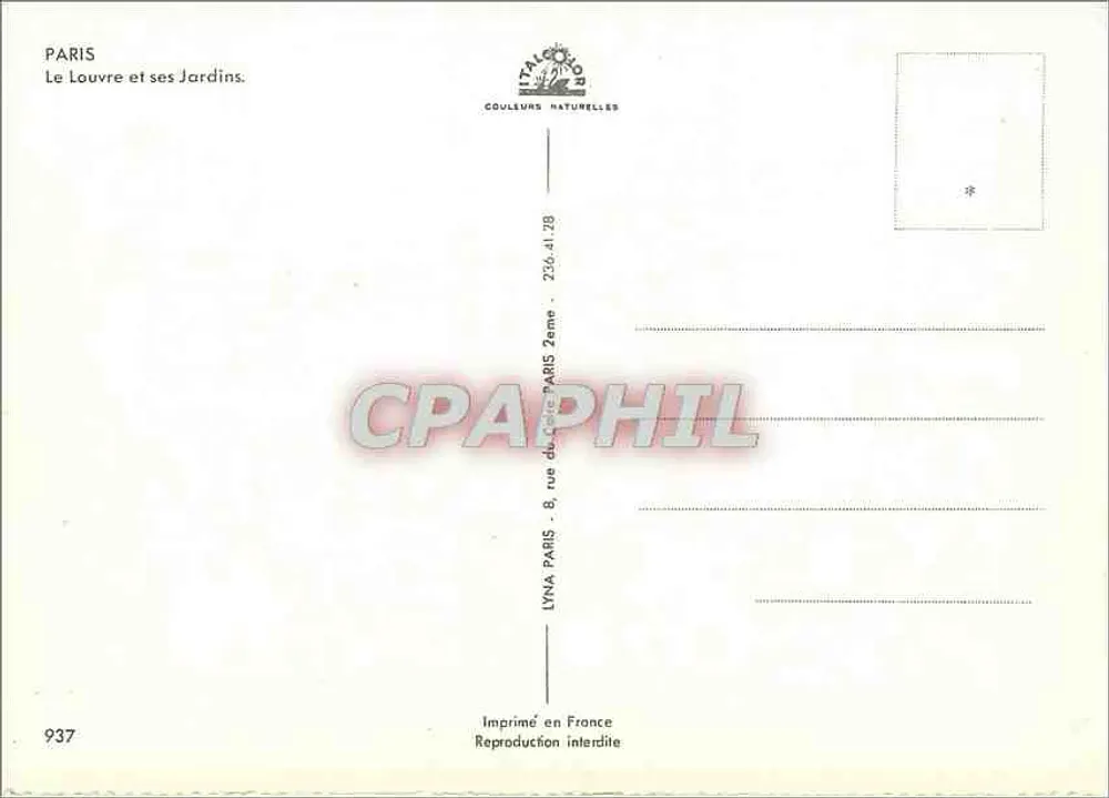 O Louvre e seus Jardins — Paris — editor LYNA PARIS, n° 937 - Verso