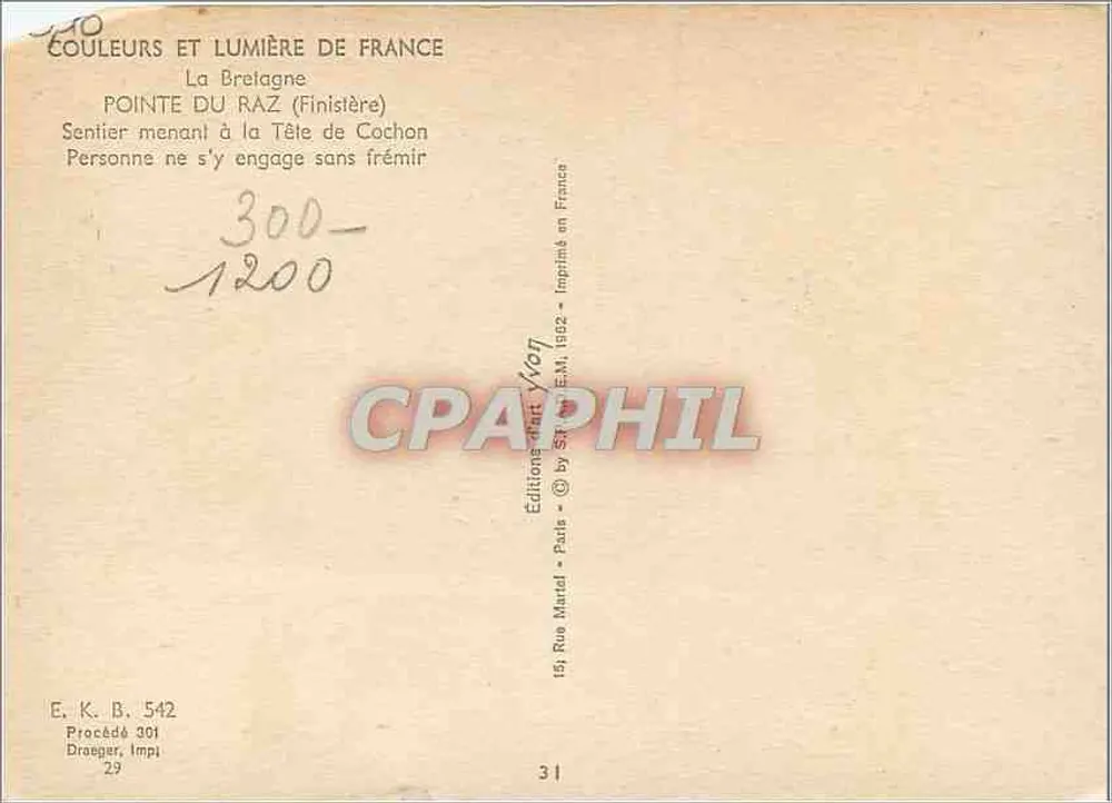 Pointe du Raz (Finistère) — Weg führend zum Schädel des Schweins — Éditions Martel, Paris - Rückseite