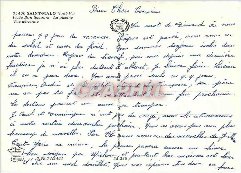 Saint-Malo (Ille-et-Vilaine) — Luftbild der Plage Bon Secours und der Schwimmbecken — Verlag Cing - Rückseite