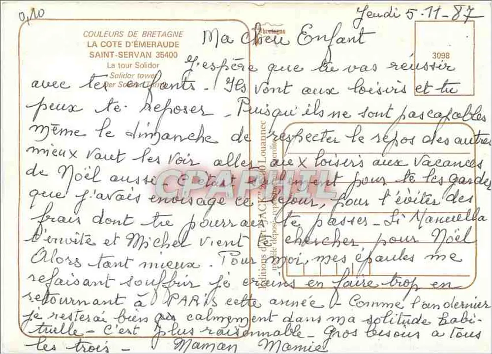 A Torre Solidor — Saint-Servan, Costa da Émeraude — Edições da Bretanha, n° 3098 - Verso