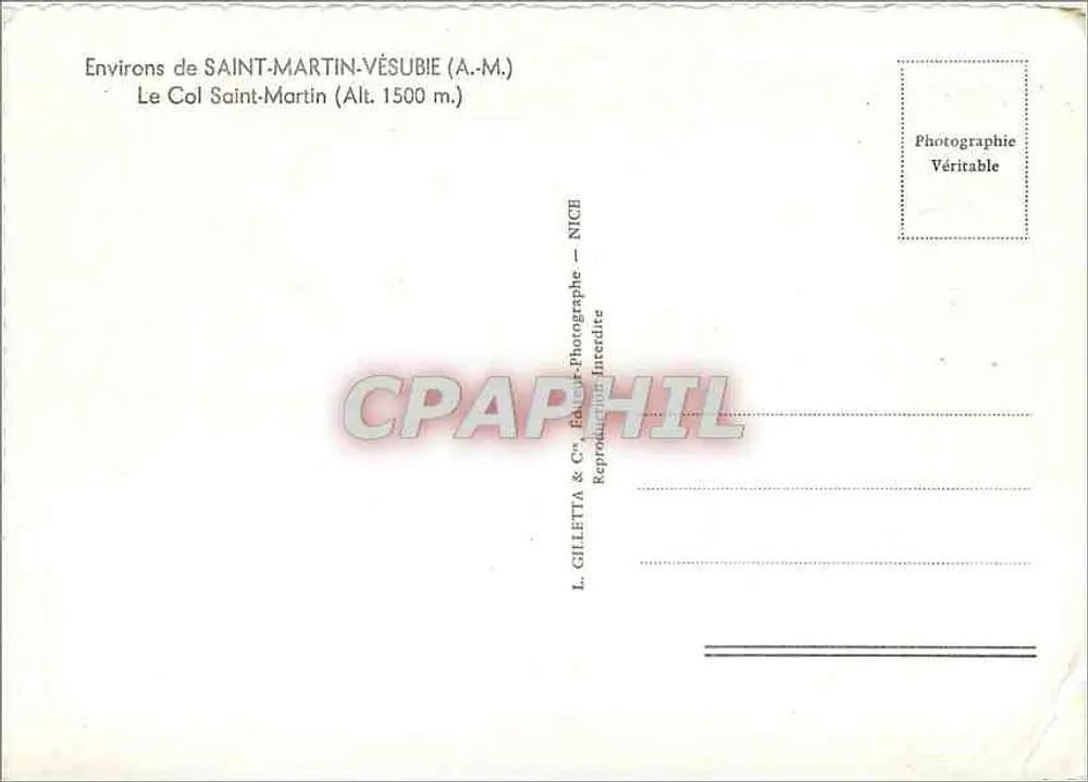 Le Col Saint-Martin — Umgebung von Saint-Martin-Vésubie (A.M.) — L. Gillelta & Cie, NICE - Rückseite