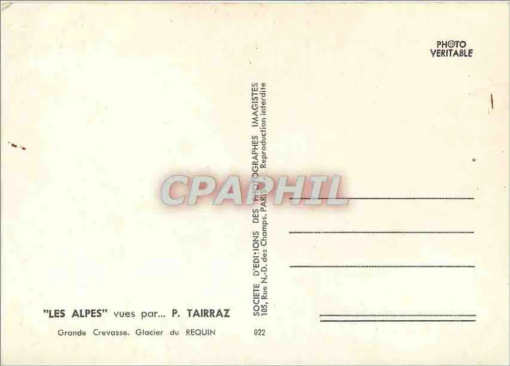 Grande Crevasse - Glacier du Requin — vues par P. Tairraz — Société d'Éditions des Photographes Imagistes, Paris - Verso
