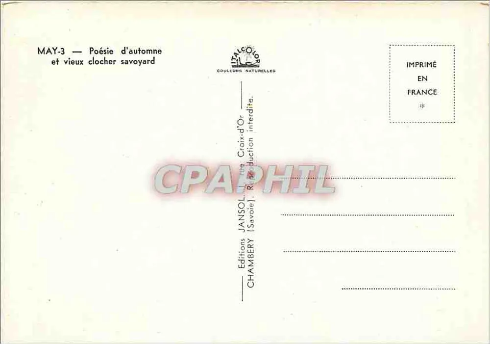 May - Herbstpoesie und ein altes Savoyer Turm-Gotteshaus — Editions JANSOL (Chambery) - Rückseite