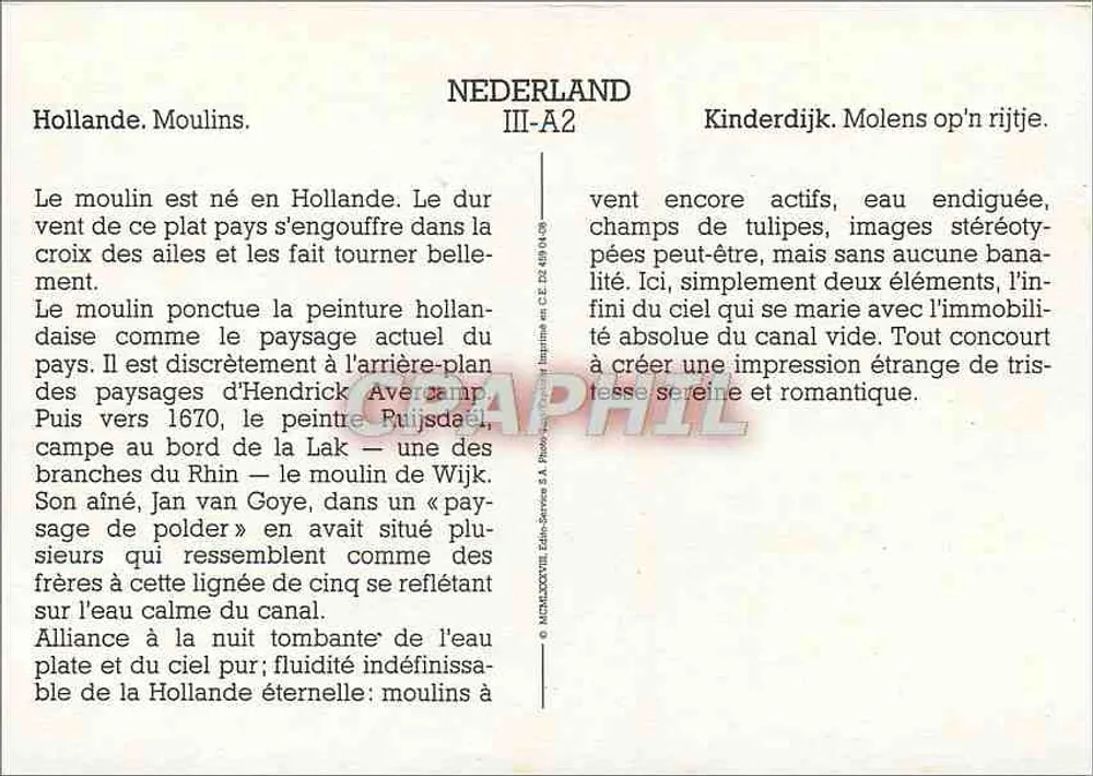 Holandia. Młyn — Kinderdijk. Młyny w szeregu — Éditions Serres S.A. III-A2 - Rewers