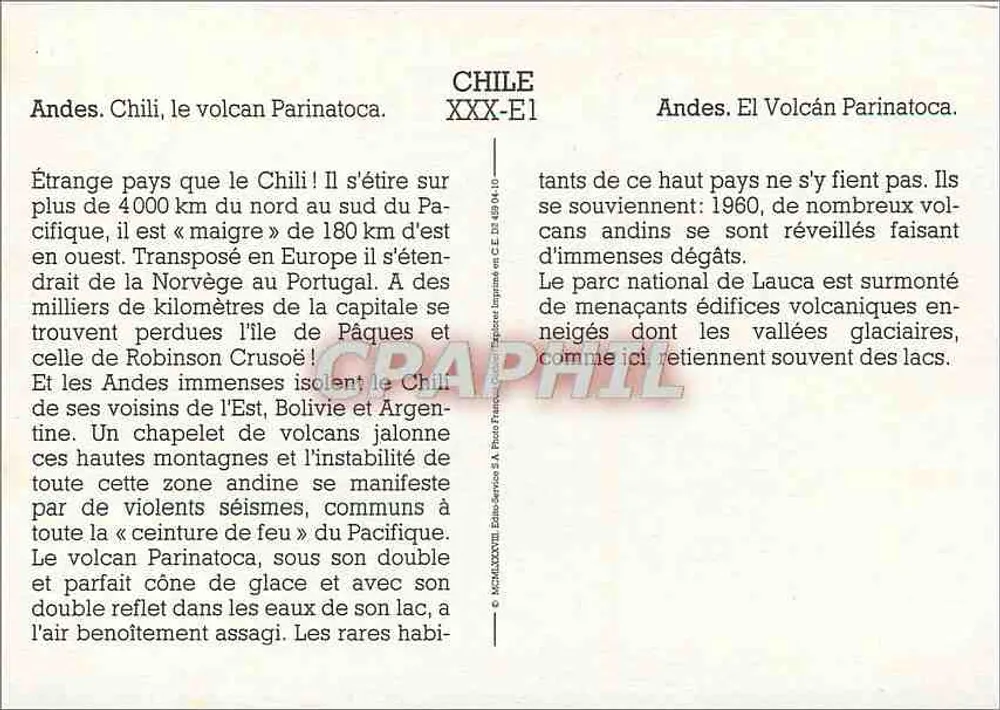 Ande. Cile, il vulcano Parinatoca — XXX-E1 — Édito Service E.A. Photo - Verso