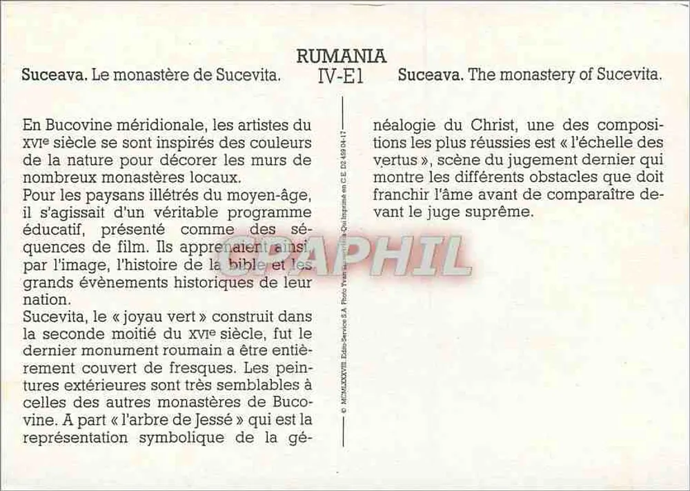 Kloster Sucevita — Suceava, Rumänien — Éditions Romane S.A. IV-E1 - Rückseite