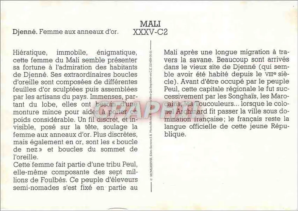Frau mit Goldringen — Djenné, Mali — Verlag: A. Fitts-Servan, Nr. XXXV-C2 - Rückseite