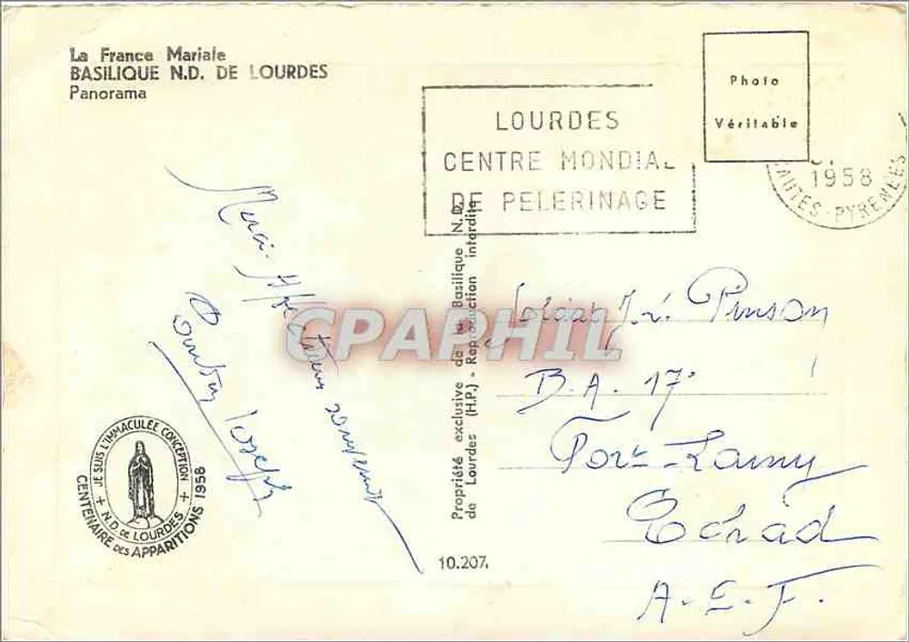 Basílica N.-D. de Lourdes - Panorama — La France Mariale, editor, n° 10.207 - Verso