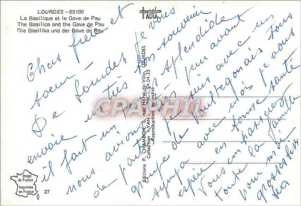 Lourdes — Basílica y el Gave de Pau — Ediciones P. CHAMPION - Reverso