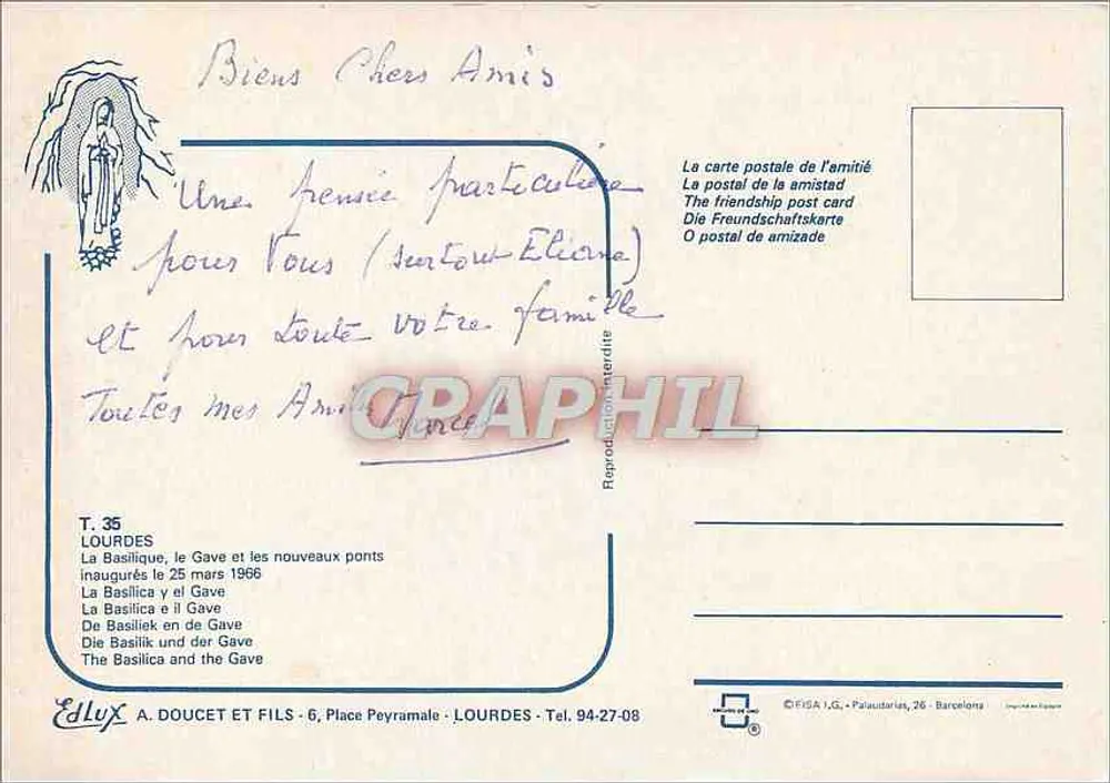Lourdes — Basilika und der Gave — Verlag Edlyx - Rückseite
