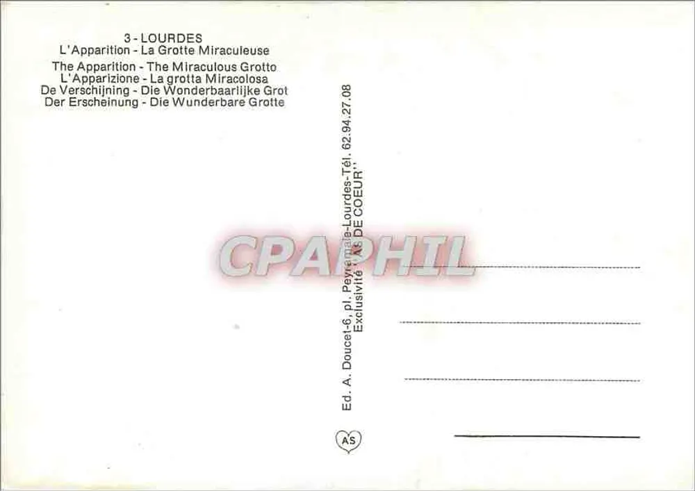Lourdes — A Gruta Milagrosa — Ed. A. Doucet-Lourdes - Verso