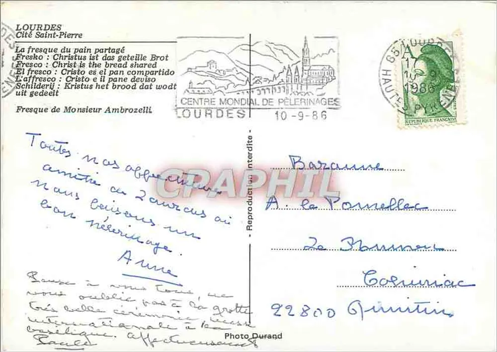 Le Christ c'est le pain partagé — fresque de Monsieur Ambrozzelli — Centre mondial de pèlerinages, Lourdes - Verso
