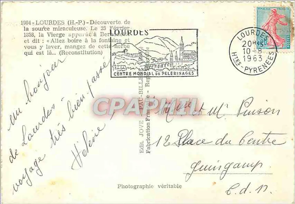Lourdes — Aparecimento da Virgem — Editor JOVE, número de série não visível - Verso