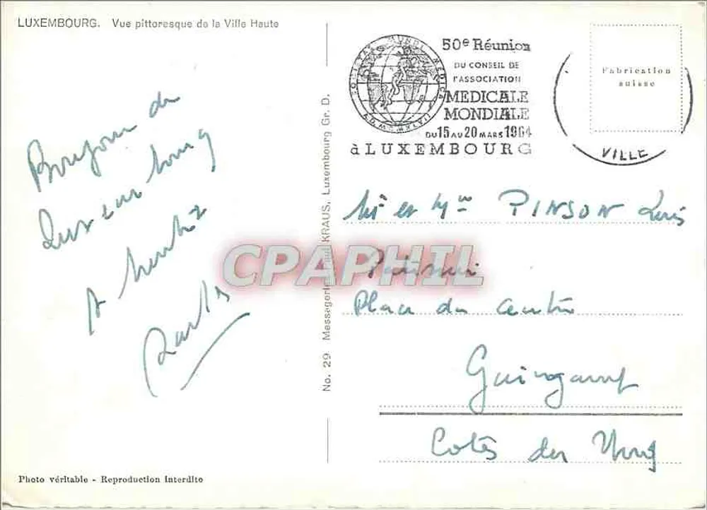 Luxembourg — Vue pittoresque de la Ville Haute — Messager Gr. D. - Verso